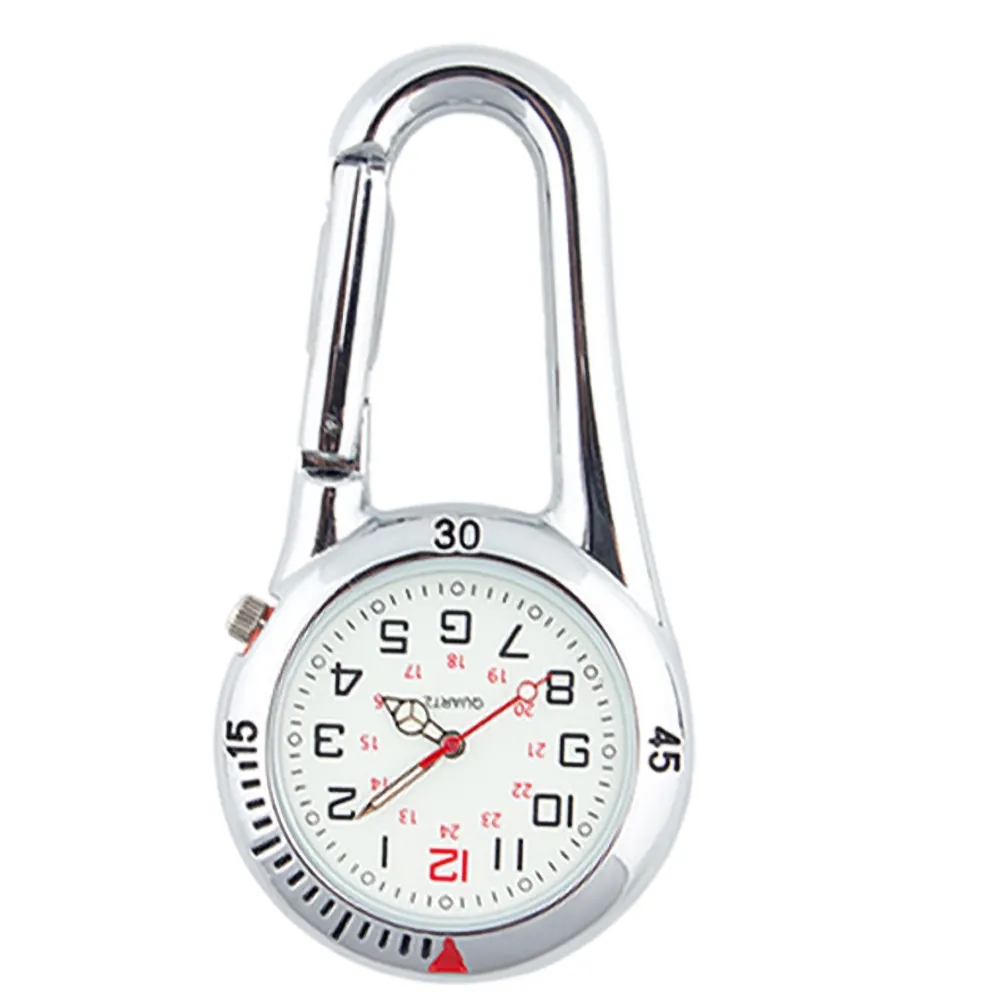Hot Outdoor Mini Round Dial Arabic Watch Quartz Analog Clip Carabiner Hook Pocket Watch