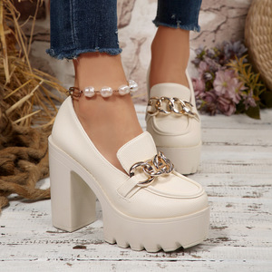 QuiteS grande <span class=keywords><strong>taille</strong></span> nouveau 2026 talon haut épais bouton fermeture chaussures talon épais décontracté automne <span class=keywords><strong>chaussure</strong></span> pour les femmes - Product Image 4