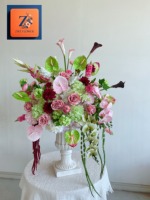 Arrangement floral artificiel fait main en soie mélangée bordeaux, Anthurium de luxe au toucher réel, décoration de centre de table de mariage