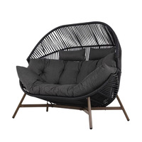 Banc contemporain personnalisé noir à cordon avec cadre en X, chaise longue d'extérieur 2 places pour jardin, patio, véranda, terrasse, salon