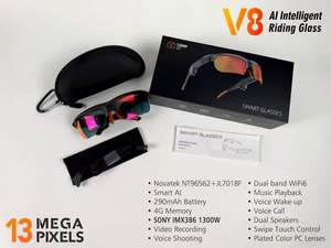 แว่นตาอัจฉริยะ V8 สำหรับปั่นจักรยาน แว่นตากลางแจ้ง ถ่ายภาพวิดีโอ 13MP บันทึกภาพและวิดีโอ แปลภาษาด้วย AI WiFi6 ระบบเสียงแบบ Open Ear รองรับโลโก้สั่งทำ - Product Image 3