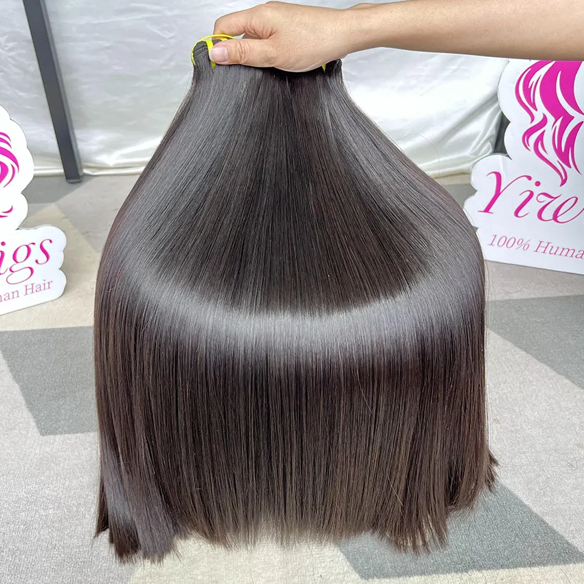 100% paquetes de cabello liso crudo de Vietnam Super doble dibujado extensión de cabello liso de hueso sedoso vietnamita crudo