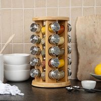 3 niveaux 360 °   Étagère à épices rotative en bambou, organisateur de rangement pour pots à épices sur comptoir pour bouteilles à condiments en verre