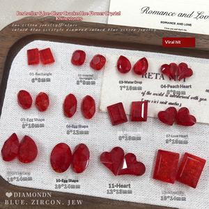 เพ้นท์เล็บลายดอกไม้สีแดงระยิบระยับแบบคริสตัลเพชรทรงไข่นกพิราบปลายแหลมแบบยาว - Product Image 4