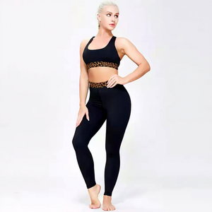 Conjunto Deportivo de 2 Piezas, Leggings y Sujetador Deportivo de Alta Elasticidad, Secado Rápido, Impermeable, Talla Grande, Color Negro, Compresión, para Yoga y Fitness - Product Image 1