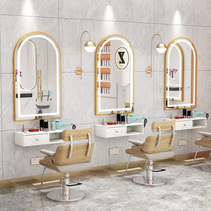 Cadeira de salão de beleza com espelho, conjunto dupla face espelhado e espelhado