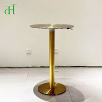 Bureau debout moderne rond or et argent - Table pour ordinateur portable à hauteur réglable pneumatiquement pour le bureau à domicile