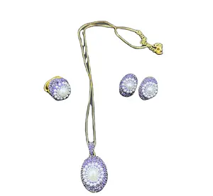 Baroque pearl set Purple European American fashion light luxury style handmade Czech diamond French three-piece set