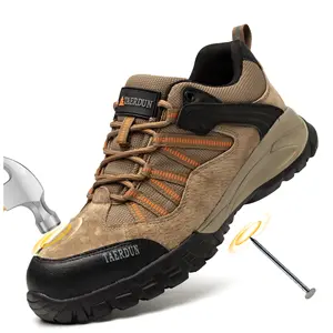 热卖透气耐用网布橡胶Pu男士徒步旅行安全鞋防震徒步工作鞋