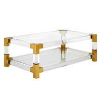 Table basse en acrylique transparent durable et décorative, avec couche de verre trempé et console en acier inoxydable, design unique