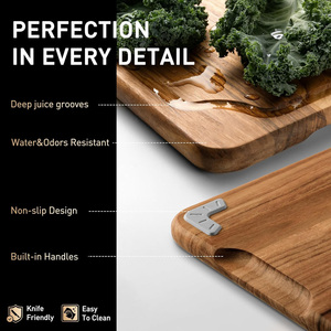 Ensemble de 3 planches à découper en bois de teck avec support pour la cuisine, non toxique, antidérapant, <span class=keywords><strong>planche</strong></span> à découper en bois pour servir des charcuteries, à placer sur l'évier - Product Image 5