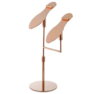 Shoe Boutique High Quality Adjustable Height Rose Gold Metal One Pair Sandal Shoes Display Stand Rack for Retail