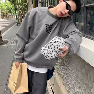 Sweat-shirt en laine rétro américain transfrontalier pour hommes, nouvelle collection printemps, couleur grise, blocage de couleur, décontracté, lourd, ample, veste, haut - Product Image 1