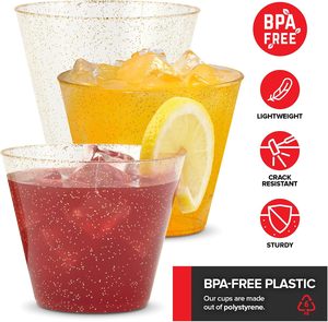 50 Pack 9oz Gold Glitter Disposable Plastic Party Glasses for Birthdays, Weddings and Holidays, Cocktail, Bulk Wine and Mimosa - Product Image 3