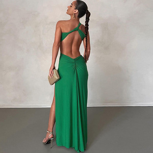 Tốt Nhất Bán 2024 Xiên Vai Buổi Tối Đảng Slit Dresses Cho Phụ Nữ Halter Không Tay Dài Ăn Mặc - Product Image 3