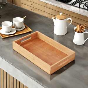 Plateau de service moderne en bambou avec poignées, plat en bois durable pour restaurant horeca ou usage domestique - Product Image 3