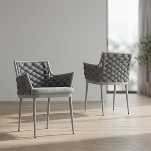 Modern Outdoor <b>Dining</b> Chair Aluminum Frame Woven Rope Waterproof Cushioned Seat for Hotel Villa Poolside & Patio - Product Image 3