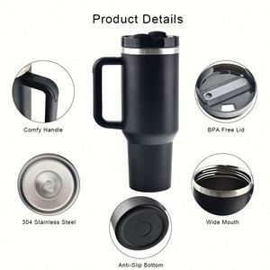 Gobelet isotherme personnalisé avec logo, 40 oz, double paroi en acier inoxydable, tasse à café isolée sous vide, 30 oz, gobelets de voyage pour voiture avec poignée et couvercle - Product Image 4
