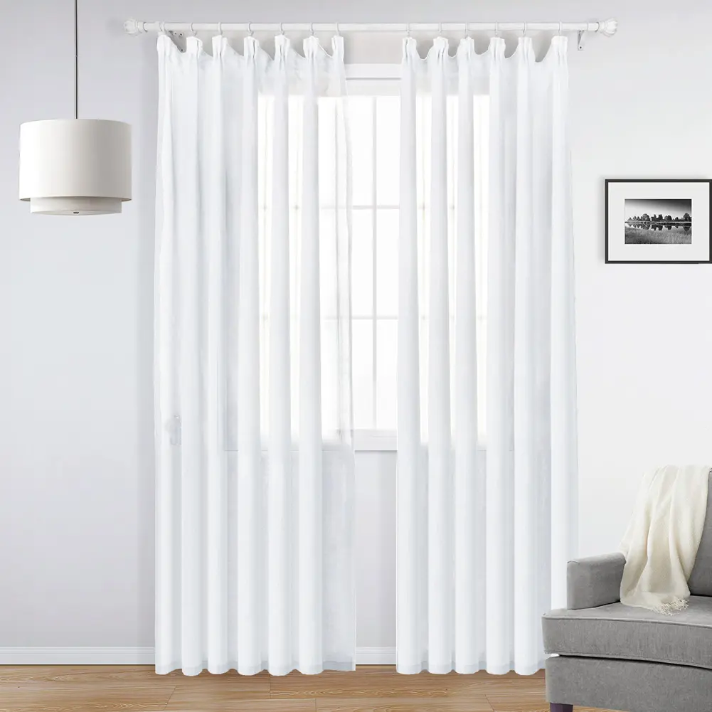 Sheer Curtains Linen Cortinas Sheer Curtain Fabric Voile White Sheer Curtains for the Living Room 52 Wide x 84 inch Long