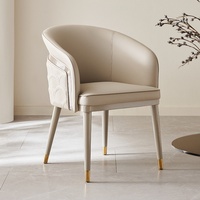 Moderner Esszimmer-Armlehnstuhl Beige Luxuriös Esche Hochglanz Fächerförmige Stickerei Rückenlehne Ultrafeine Faser Heim- und Büro-Esszimmerstuhl