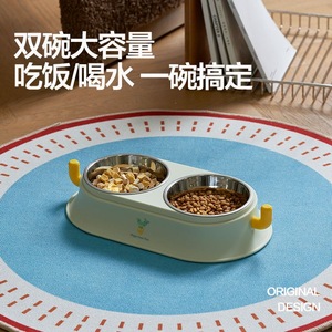Comedero Doble de Acero Inoxidable para Mascotas con Base Antideslizante para Gatos y Perros, Plato para Comida y Agua - Product Image 1