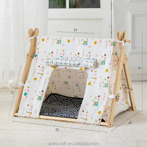 Tente en bois pour animaux domestiques, chenil lavable, grand <span class=keywords><strong>tipi</strong></span> pour chatons, lit en PP pour chiens, litière pour chats, animaux - Product Image 2