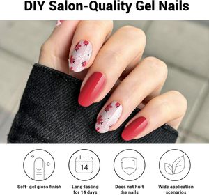 Bandes de gel semi-durcies pour ongles, rouge, 28 pièces, qualité salon, ongles UV, application facile, DIY à domicile, fabriqué en Chine - Product Image 2