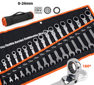 Set di Chiavi Combinate a Cricchetto Flessibili YUHANG in Acciaio al Cromo Vanadio, 72 Denti, 6 Punte, Imperiali/Metriche 8-19mm, 42-45 HRC, Fai-da-Te OEM - Product Image 2