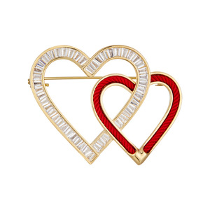 Heart Brooch <b>Gold</b> Red <b>String</b> Zircon Inlay Women's Fashion Pin Autumn Winter Gift - Product Image 5