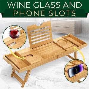 <span class=keywords><strong>Porte</strong></span>-savon en verre à vin Caddy Plateau de petit-déjeuner <span class=keywords><strong>Baignoire</strong></span> et lit imperméables en bambou avec bras coulissants pliants Table de <span class=keywords><strong>baignoire</strong></span> en bois - Product Image 5