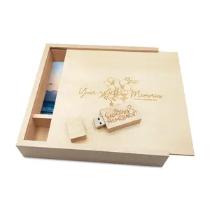 Walnut Wooden Photo Album USB Box Maple USB Flash Drive 16GB 32GB Pendrive 64GB 128GB Personalize USB Stick Wedding Gift Box
