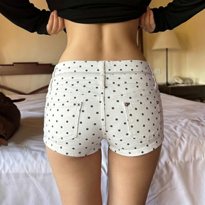 Casual Street Style Women's Breathable Eco-Friendly Denim Shorts Polka Dot Print Low Rise Pockets Summer Hot Pants - Product Image 5