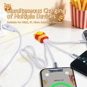 Câble de charge 4 en 1 pour téléphone portable, design alimentaire, frites, universel, multi-interface, dessin animé, USB type C, câble de charge 4 en 1 - Product Image 4