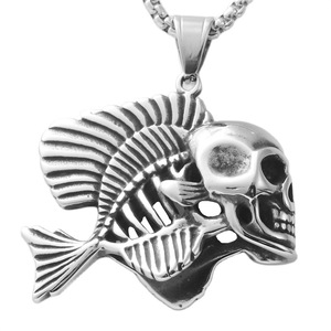 Collar con Colgante de Pez Calavera de Acero Inoxidable para Hombre, Diseño Punk Retro de Esqueleto, Estilo Geométrico de Pez Tropical 12089 - Product Image 5