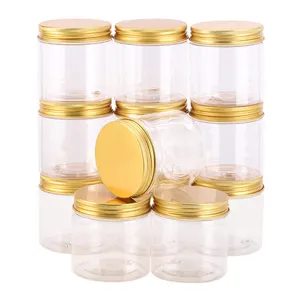 Sichuan Renhao lebensmittel-/kosmetikverpackung 200 ml 6,8 oz kunststoffgefäß mit goldenem aluminiumdeckel kunststoffgefäß gesichtscreme-gläser
