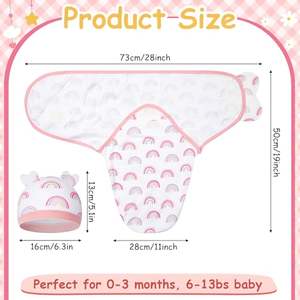 2 Paket Selimut Swaddle dengan Topi untuk Bayi, Selimut Swaddle Katun 0-12 Bulan, Selimut Bayi yang Bernapas, Penting untuk Bayi Baru Lahir - Product Image 2