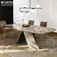 WISEMAX FURNITURE Table de salle à manger en marbre simple et luxueux meubles de restaurant ensemble de table à manger ronde en ardoise et en métal 6 places
