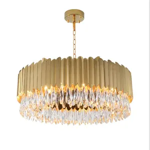 Factory Supplier Round LED Chandelier Crystal Drop Pendant Lamp Gold Big Pendant Lamp for Home Living Room