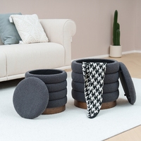 Bailey vente en gros Teddy velours rond pouf de rangement avec pieds en bois lot de 2 poufs pour salon