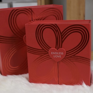 Custom Handmade Red Rigid <b>Box</b> Square Shape UV Printed Custom Logo Endless Love Heart Design Magnetic Closure Gift Packaging - Product Image 4