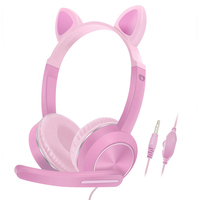Headphone Anak Perempuan dan Perempuan, Headphone Lucu Nyaman Memakai Kafe Internet dengan Headset Mikrofon Kabel Keren Headphone Telinga Kucing Gaya Baru