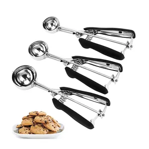 Custom 3pcs Cookies Ball Metal Scoop Stainless Steel Ice Cream Scoop Spoon Set With Trigger Release