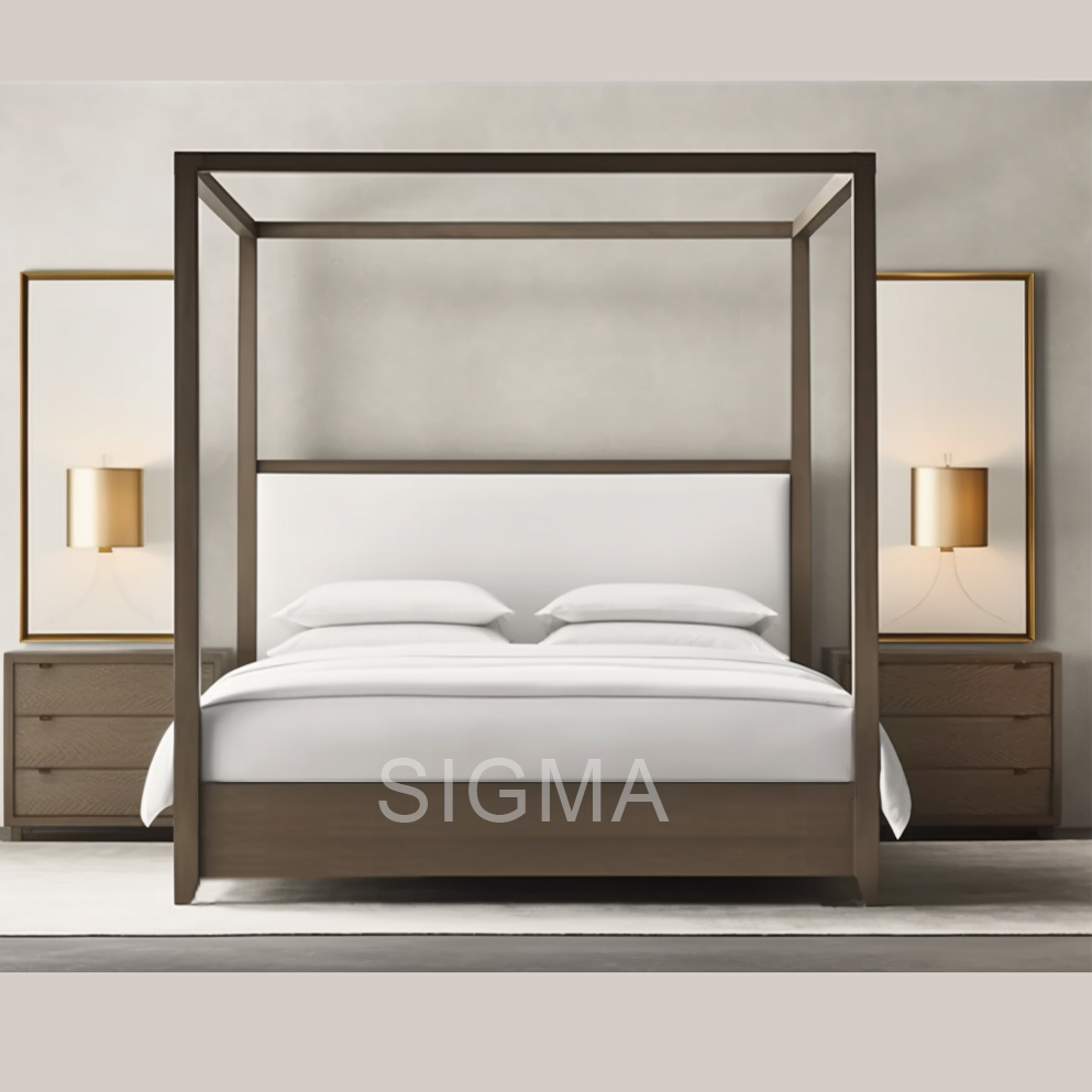 High-end home Indoor furniture set luxury comfortable leather panel headboard wooden frame beds canopy bed