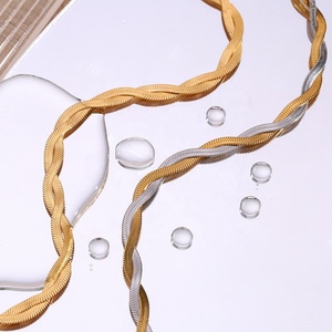 Tarnish Free Jewelry Twisted Snake Chain <b>Choker</b> Necklace PVD Gold Plated Stainless Steel Flat Blade Snacke Chain - Product Image 3