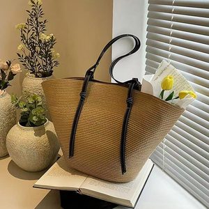 Usine directe en gros personnalisé extérieur à la mode été paille tissé panier sac fourre-tout ouvert poche bandoulière plage - Product Image 6