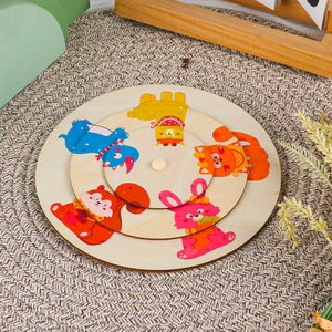 Hot New Wholesale Cheap Wooden Children Playing Games Educational Creative Cartoon Rotating Disc Puzzle Plate Toys for Kids - Product Image 5