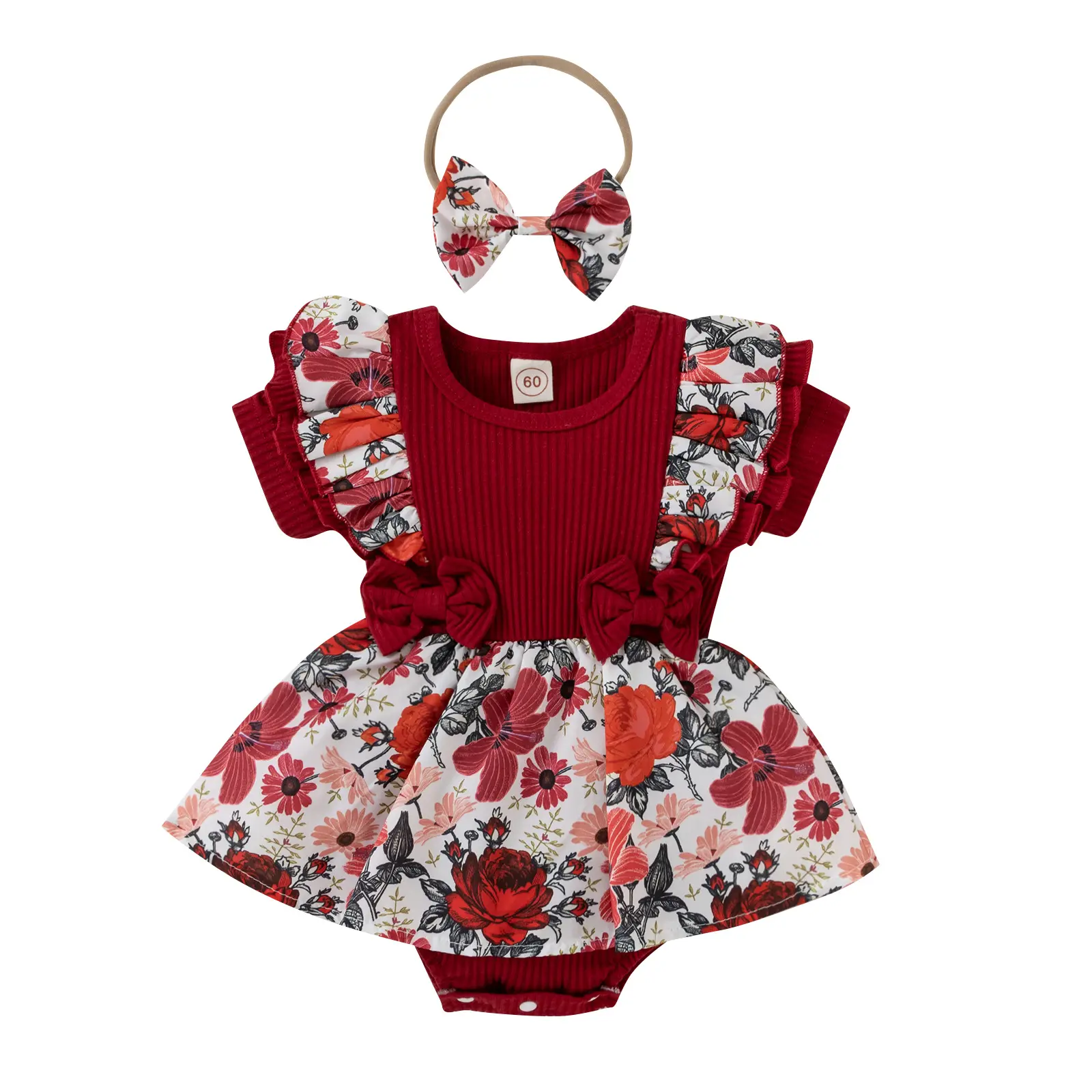 Ensemble barboteuse d'été pour bébé fille, 2 pièces, robe body + bandeau