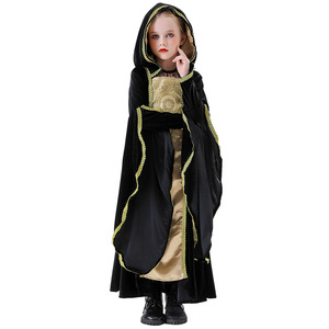 Costume de reine médiévale d'Halloween pour enfants, robe longue à capuche, costume de performance de mascarade noble - Product Image 4