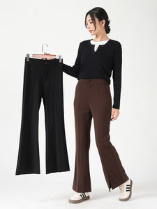 Automne hiver nouveau ouvert évasé taille haute mince droit drapé Micro <span class=keywords><strong>Lama</strong></span> pantalon Style décontracté - Product Image 6
