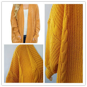 Cardigans ouverts pour femmes chandails à manches longues en tricot épais vêtements d'extérieur MD-LONG amples avec deux poches - Product Image 5